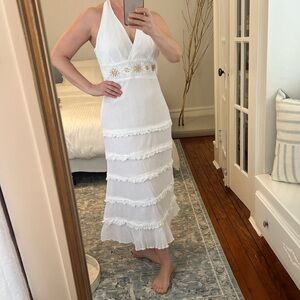 Chic White Lace Trim Maxi Dress